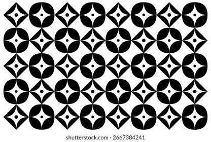 black and white geometric seamless pattern. A minimalist Indonesian ethnic batik style with a clean black and white geometric pattern.