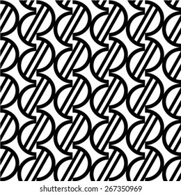 Black and white geometric seamless pattern with circle and  line.