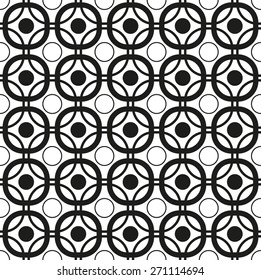 Black and white geometric seamless pattern with line and circle. Abstract background. Vector seamless pattern.