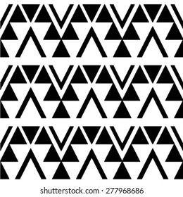Black and white geometric seamless pattern with triangle, abstract background, vector.