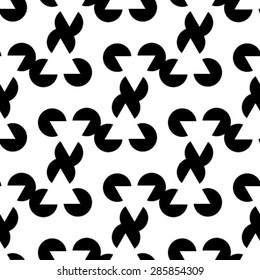 Black and white geometric seamless pattern with triangle and circle, abstract background, vector.