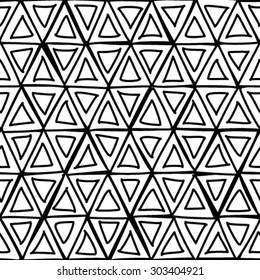 Black and white geometric seamless pattern with triangle, abstract background, vector.