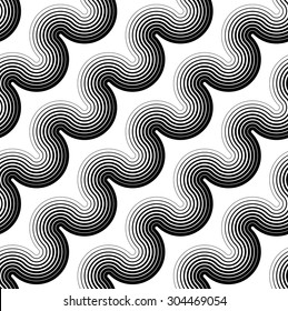 Black and white geometric seamless pattern with wave line. Abstract background. Vector seamless pattern.