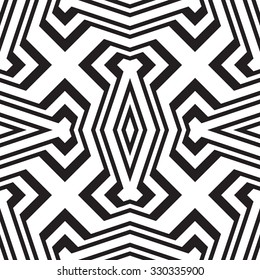 Black and white geometric seamless pattern. Simple regular background. Vector illustration with herringbone or puzzle