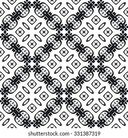 Black and white geometric seamless pattern, graphic repeating texture for print on fabric or paper, tribal ethnic ornament. Vector illustration