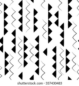 Black and white geometric seamless pattern with triangle, abstract background, vector.