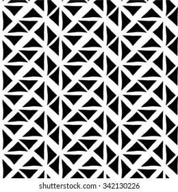 Black and white geometric seamless pattern with triangle, abstract background, vector.