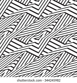 Black and white geometric seamless pattern. Simple regular background. Vector illustration with herringbone or puzzle