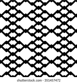 Black and white geometric seamless pattern, symmetric endless vector background.