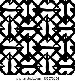 Black and white geometric seamless pattern with triangle, abstract background, vector.