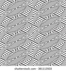 Black and white geometric seamless pattern. Simple regular background. Vector illustration with herringbone or puzzle