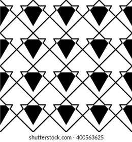Black and white geometric seamless pattern with triangle, abstract background, vector.
