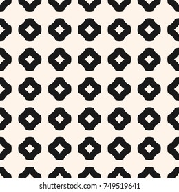 Black and white geometric seamless pattern. Simple ornamental texture with floral shapes, crosses. Abstract minimal monochrome background. Repeat design for decoration, tileable print. Stock vector