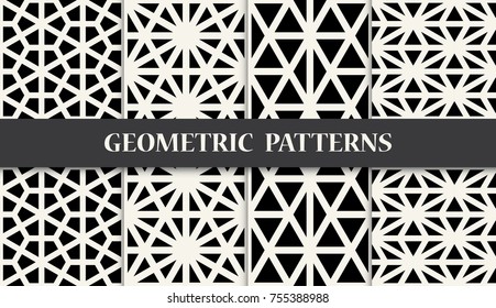 black and white geometric seamless pattern set