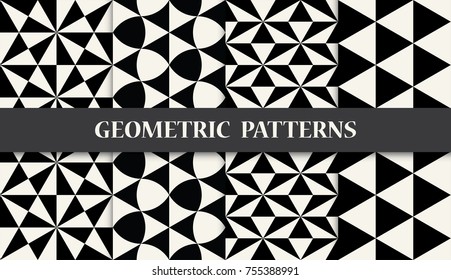 black and white geometric seamless pattern set