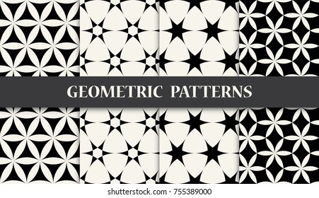 black and white geometric seamless pattern set