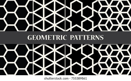 black and white geometric seamless pattern set
