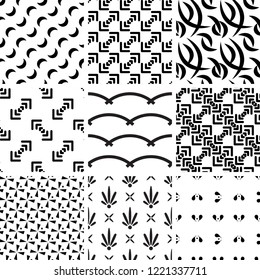 Black and white geometric seamless patterns set