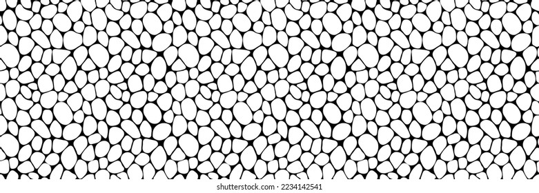 Black and white geometric seamless patterns vector set. Irregular shapes repeated backdrop for web tiles, science and interior designs. voronoi line polygonal cells template background collection
