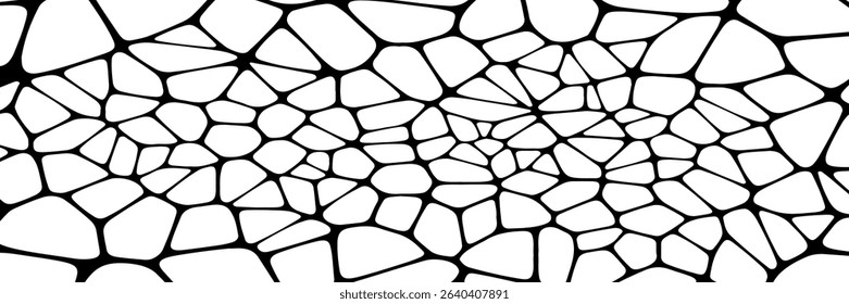 Black and white geometric seamless patterns vector set. Irregular shapes repeated backdrop for web tiles, science and interior designs. voronoi line polygonal cells template background collection