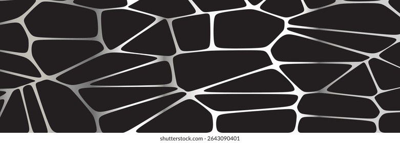 Black and white geometric seamless patterns vector set. Irregular shapes repeated backdrop for web tiles, science and interior designs. voronoi line polygonal cells template background collection.