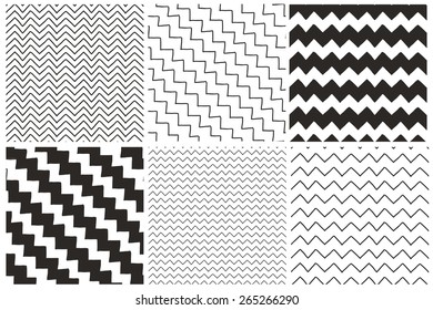 Black and white geometric seamless patterns set