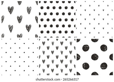 Black and white geometric seamless patterns set