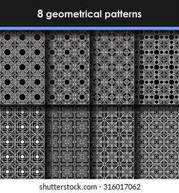 Black and white geometric seamless patterns