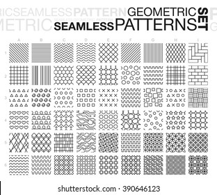 Modalidades geométricas transparentes en blanco y negro. Conjunto de texturas de mosaico monocromo de líneas finas. Ilustración vectorial.