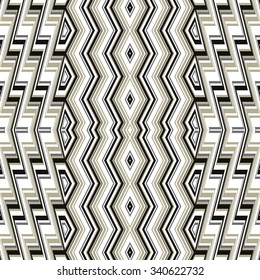 Black and white geometric seamless strip pattern. Vertical lines with  zigzag effect