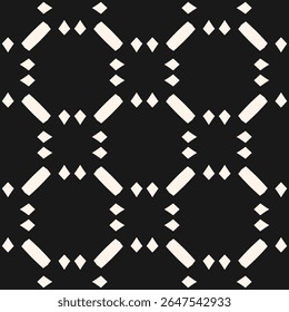 Black and white geometric seamless texture. Stylish vector abstract ornament pattern with grid, checkered lattice. Simple minimal monochrome background. Dark repeated design for print, decor, cover