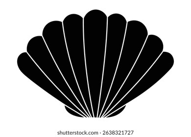 Black and white geometric seashell design with symmetrical lines.