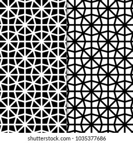 Black and white geometric set of seamless patterns for web, textile and wallpapers