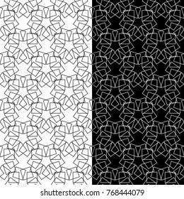 Black and white geometric set of seamless patterns for web, textile and wallpapers