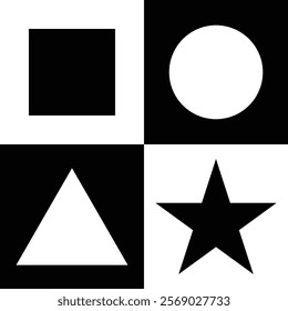 Black and White Geometric Shapes for Baby Development - Vector Illustration