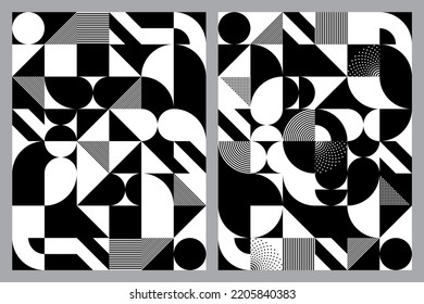 Black and white geometric shapes. Bauhaus style art. Abstract background pattern set. Vector illustration.