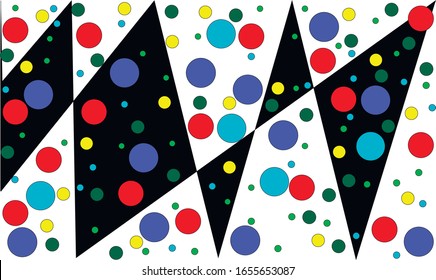 Geometrische, schwarz-weiße Formen und mehrfarbige Kreise, geometrischer Hintergrund