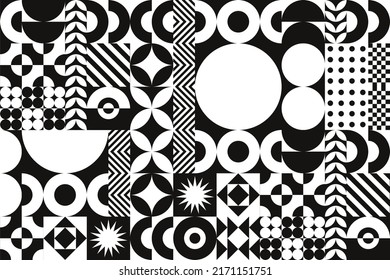 Black and white geometric shapes. Vector geometric minimalistic artwork with simple geometrical shapes. Abstract vector pattern design