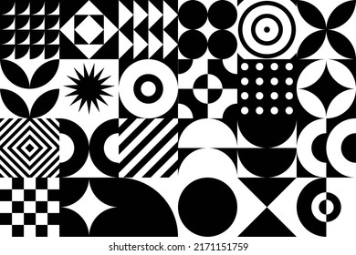 Formas geométricas en blanco y negro. Obra de arte minimalista geométrica vectorial con formas geométricas simples. Diseño abstracto de patrones vectoriales