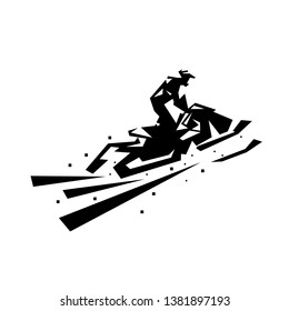 black and white geometric snow mobile illustration