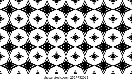 Schwarz-Weiß geometrisches Sternmuster, minimalistisches abstraktes Design für moderne Tapeten, Modetextilien, grafische Hintergründe,
 und dekorative Kunstprojekte