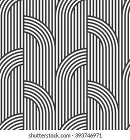 Black and white geometric striped seamless pattern - variation 1. Vector background