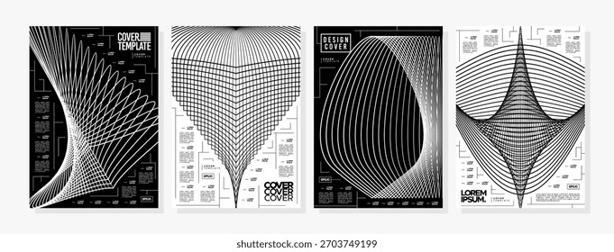Conjunto de cobertura abstrata de linha de estrutura geométrica preto e branco