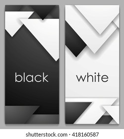 Black and white geometric tech vertical banners. Vector abstract technology background design