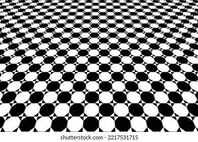 Suelo de baldosas geométricas en blanco y negro, octógono y fondo retro cuadrado para el diseño, fondo de patrón de perspectiva.