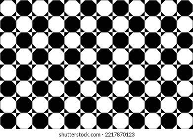 Black and white geometric tile floor, octagon and square retro background for design, Seamless pattern background.