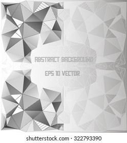 Black and white geometric triangles on white gradient background, polygonal vector illustration. Low-poly style illustration for graphic design.