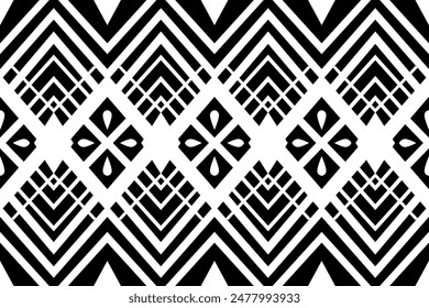 Black and White Geometric Tribal Pattern: Bold Ethnic-Inspired Design for Modern Textiles, Wallpapers, and Home Decor. Seamless, abstract, Line shapes, background,