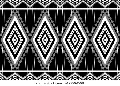 Black and White Geometric Tribal Pattern: Bold Ethnic-Inspired Design for Modern Textiles, Wallpapers, and Home Decor. Seamless, abstract, Line shapes, background,