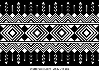 Black and white geometric tribal pattern in a native, African-inspired style. Symmetrical and abstract design suitable for backgrounds, textiles, decor, or graphic projects.
